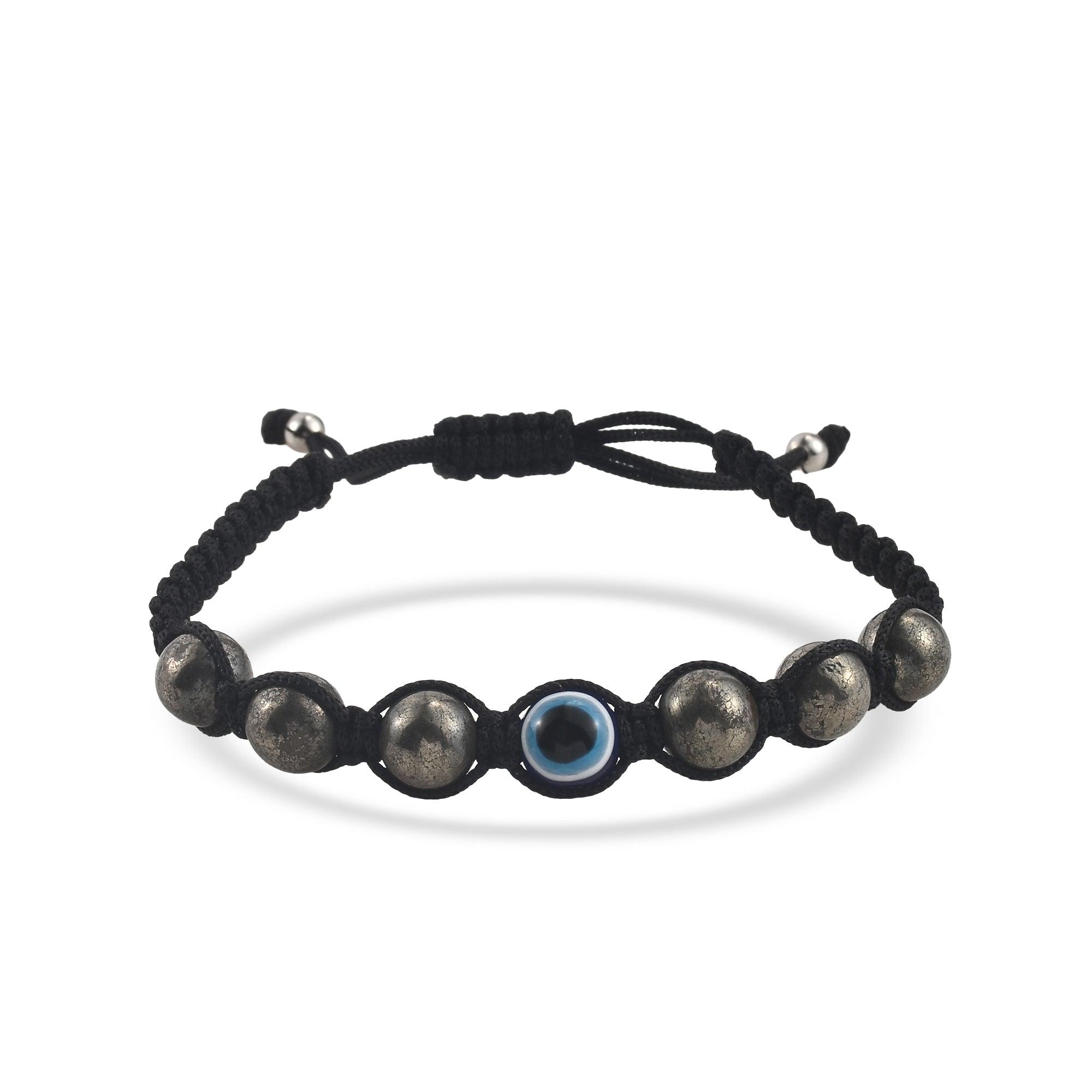 Adjustable Pyrite Gemstone Protection Evil Eye Shamballa Bracelet
