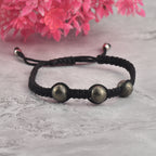 Adjustable Triple Pyrite Gemstone Macrame Shamballa Bracelet
