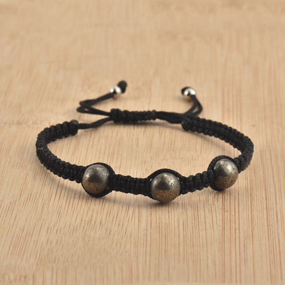 Triple Pyrite Macrame Shamballa Demifine  Bracelet