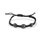 Adjustable Triple Pyrite Gemstone Macrame Shamballa Bracelet