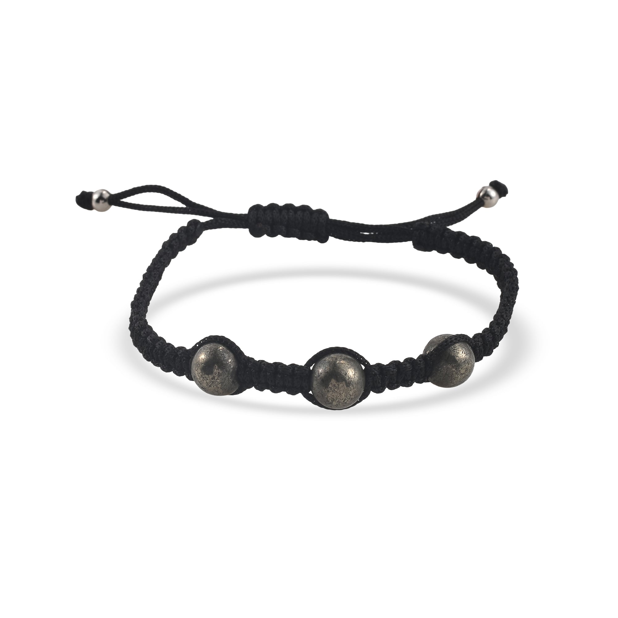 Adjustable Triple Pyrite Gemstone Macrame Shamballa Bracelet