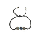 Adjustable Protection Evil Eye Cord Bracelet with Natural Pyrite Gemstones