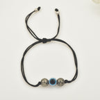 Adjustable Protection Evil Eye Cord Bracelet with Natural Pyrite Gemstones