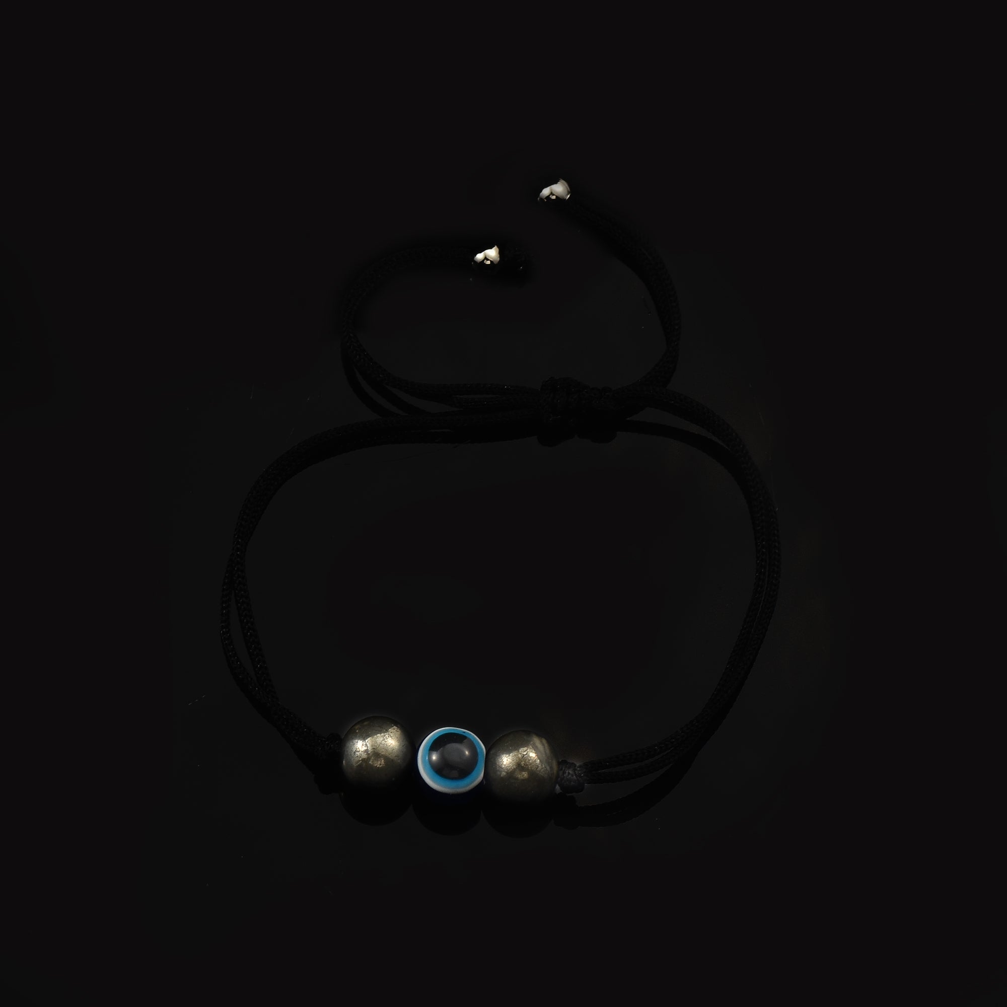 Adjustable Protection Evil Eye Cord Bracelet with Natural Pyrite Gemstones