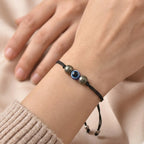 Adjustable Protection Evil Eye Cord Bracelet with Natural Pyrite Gemstones
