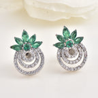 4x2mm Marquise Green CZ Floral Brass Earrings
