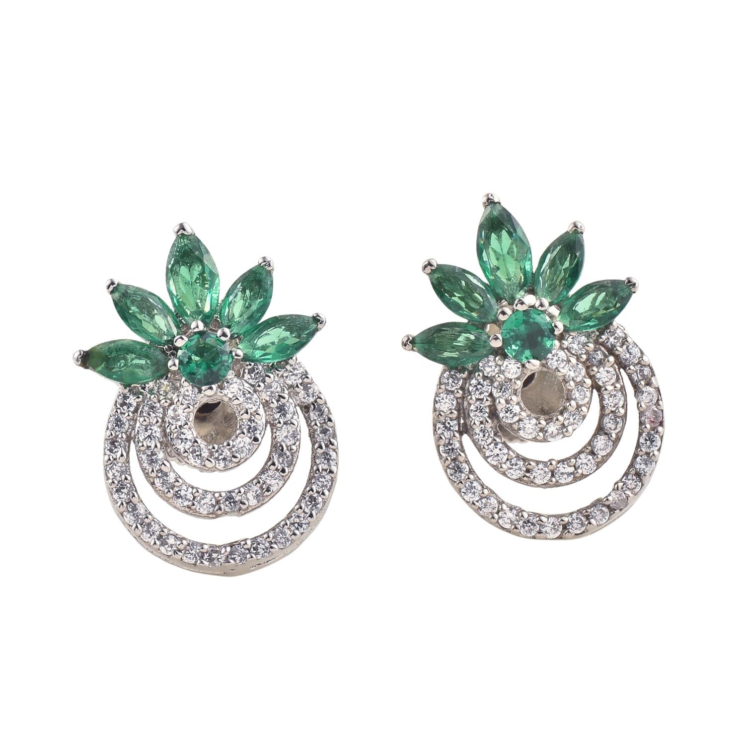 4x2mm Marquise Green CZ Floral Brass Earrings