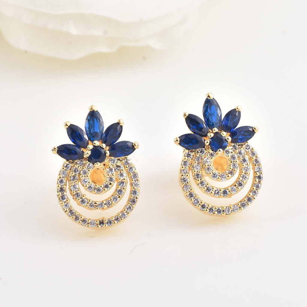 4x2mm Marquise Blue CZ Floral Brass Earrings