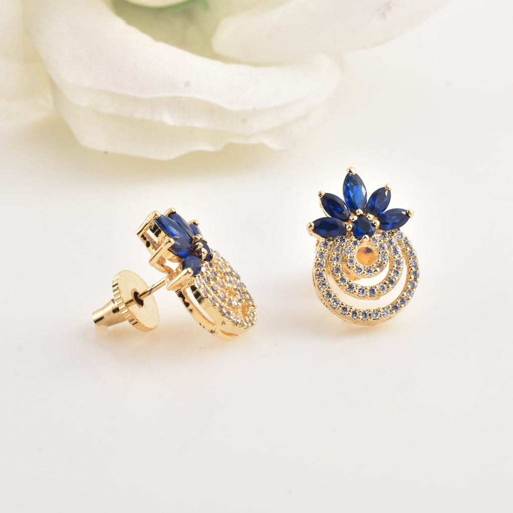4x2mm Marquise Blue CZ Floral Brass Earrings