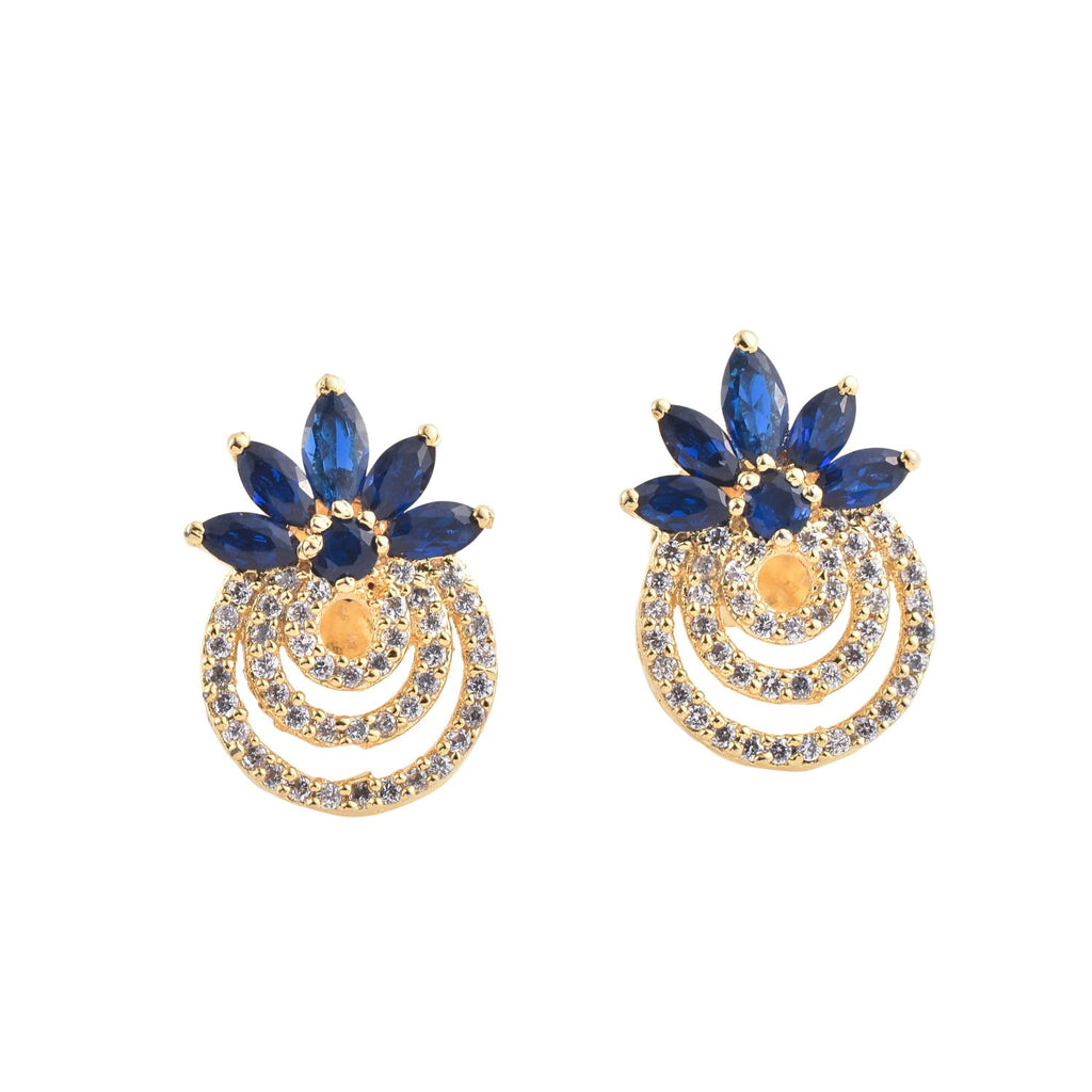 4x2mm Marquise Blue CZ Floral Brass Earrings