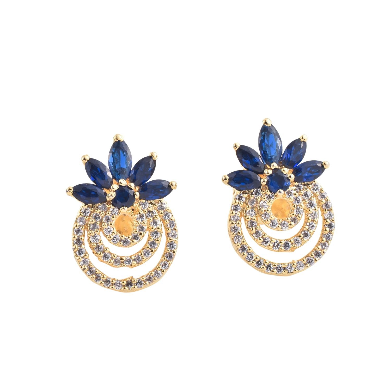 4x2mm Marquise Blue CZ Floral Brass Earrings