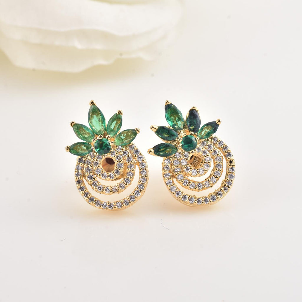 4x2mm Marquise Green CZ Floral Brass Earrings