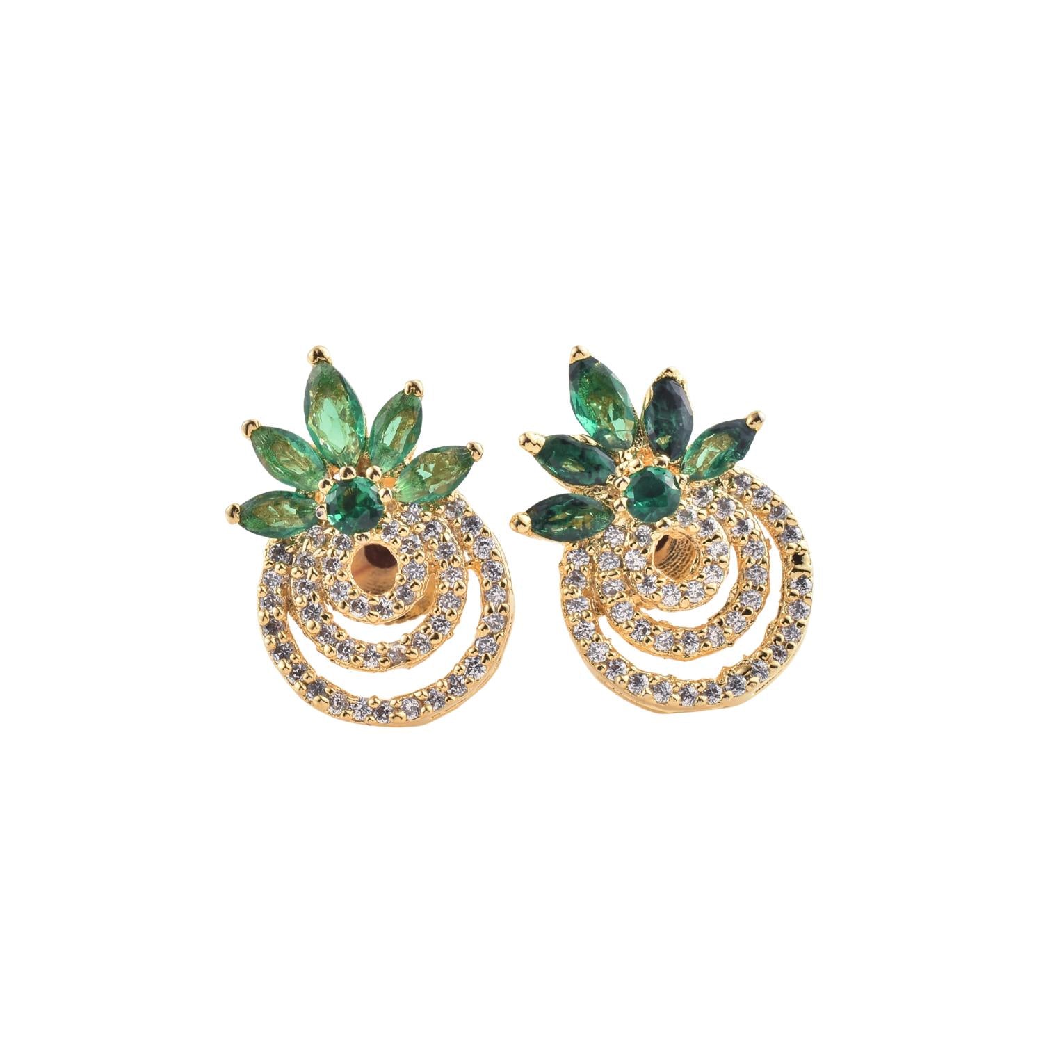 4x2mm Marquise Green CZ Floral Brass Earrings