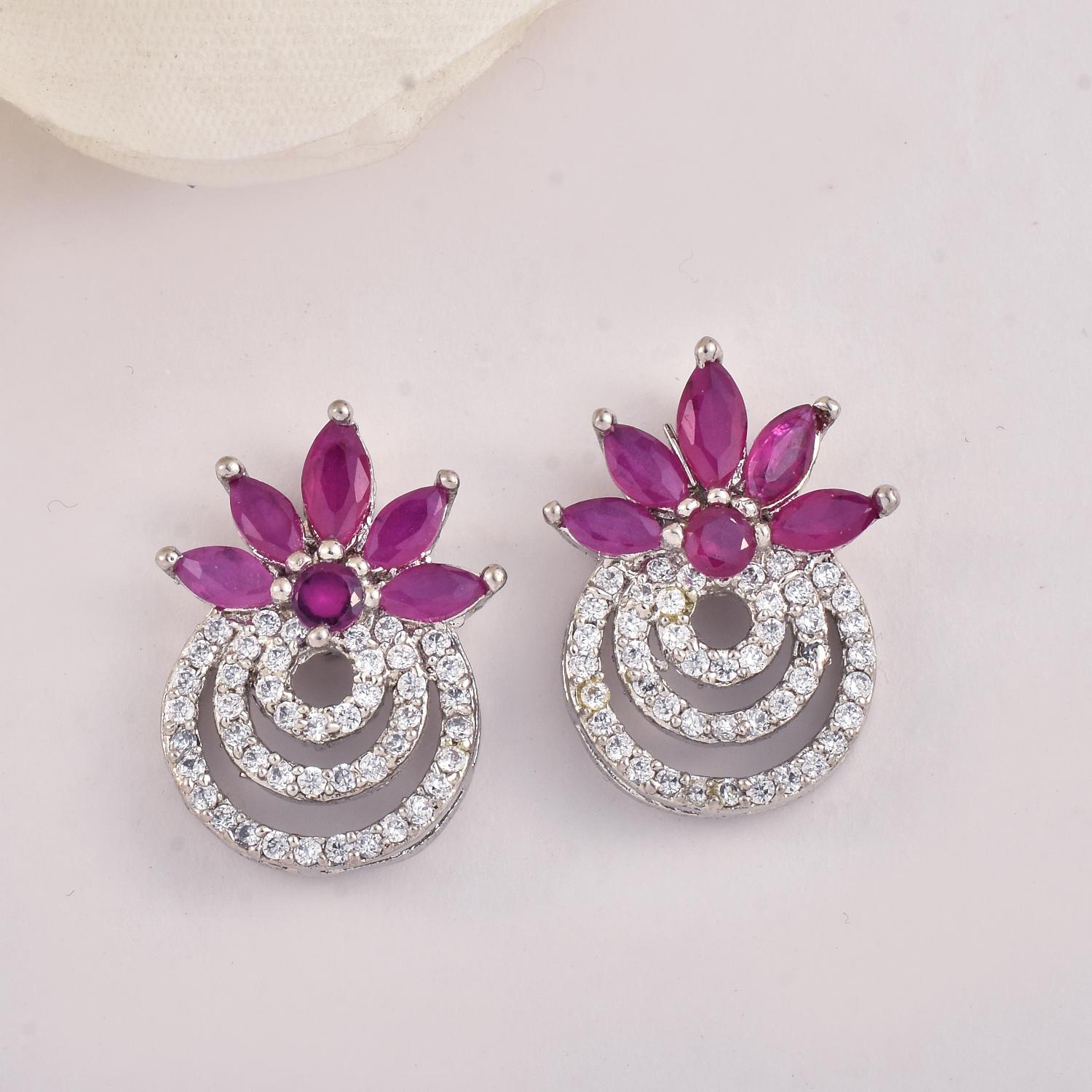 4x2mm Marquise Pink CZ Floral Double Halo Stud Brass Earrings
