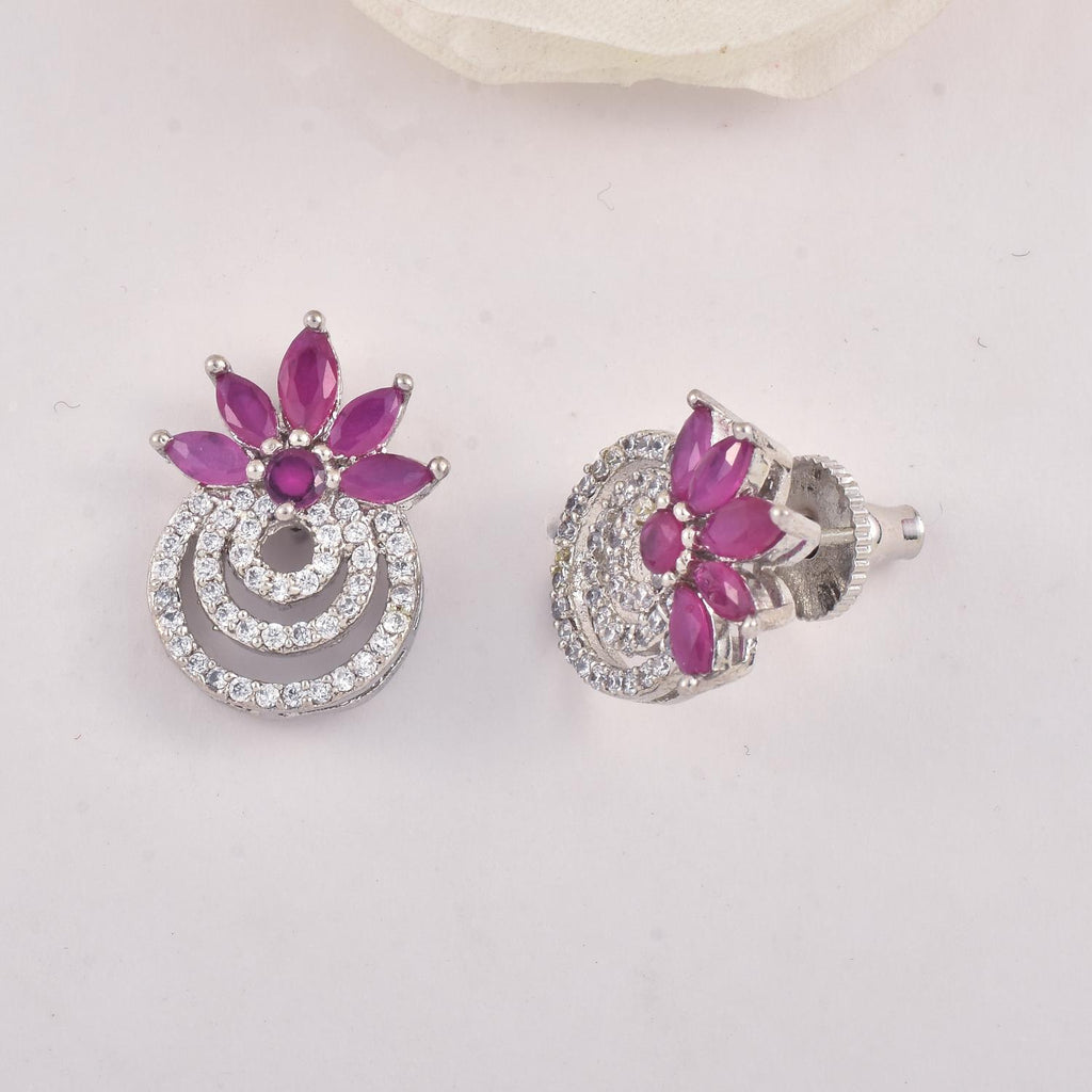 4x2mm Marquise Pink CZ Floral Double Halo Stud Brass Earrings