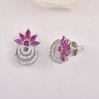 4x2mm Marquise Pink CZ Floral Double Halo Stud Brass Earrings