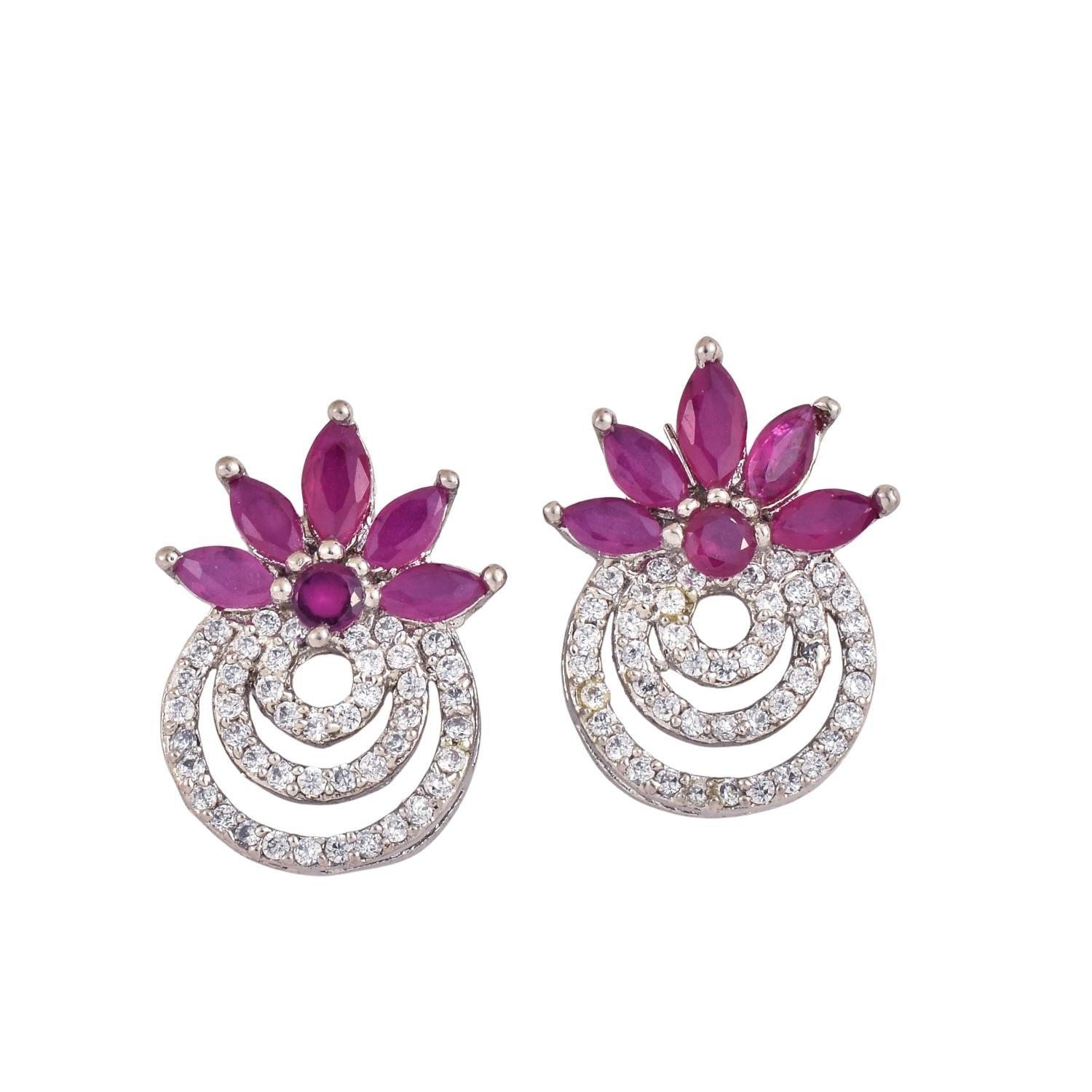 4x2mm Marquise Pink CZ Floral Double Halo Stud Brass Earrings