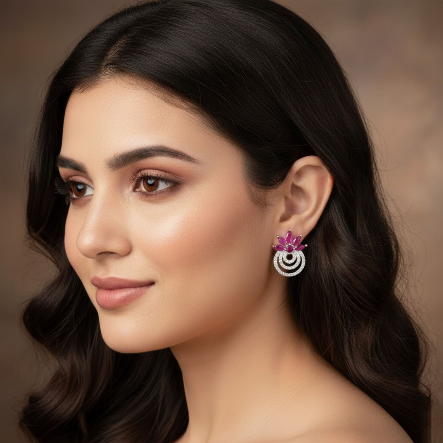 4x2mm Marquise Pink CZ Floral Double Halo Stud Brass Earrings