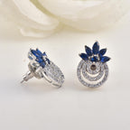 4x2mm Marquise blue CZ Floral Double Halo Stud Brass Earrings