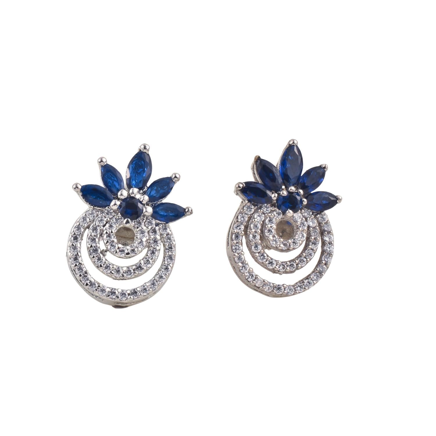 4x2mm Marquise blue CZ Floral Double Halo Stud Brass Earrings