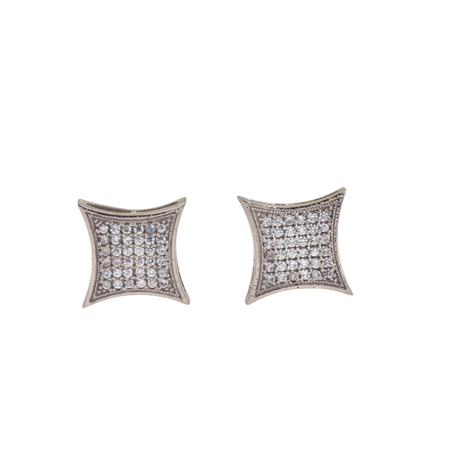 White CZ Micro Pave Square Stud Brass Earrings