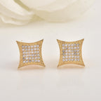 White CZ Micro Pave Square Yellow Plated Stud Brass Earrings