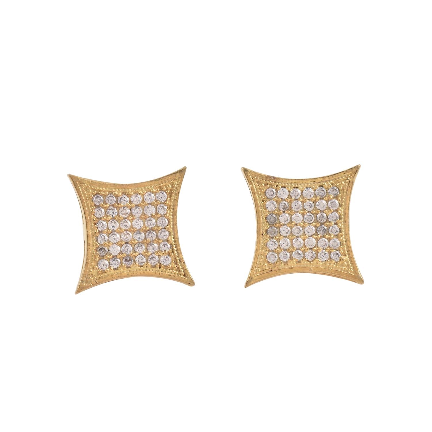 White CZ Micro Pave Square Yellow Plated Stud Brass Earrings