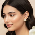 White CZ Micro Pave Square Yellow Plated Stud Brass Earrings