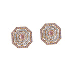 Round Pink CZ Octagon Halo Stud Brass Earrings