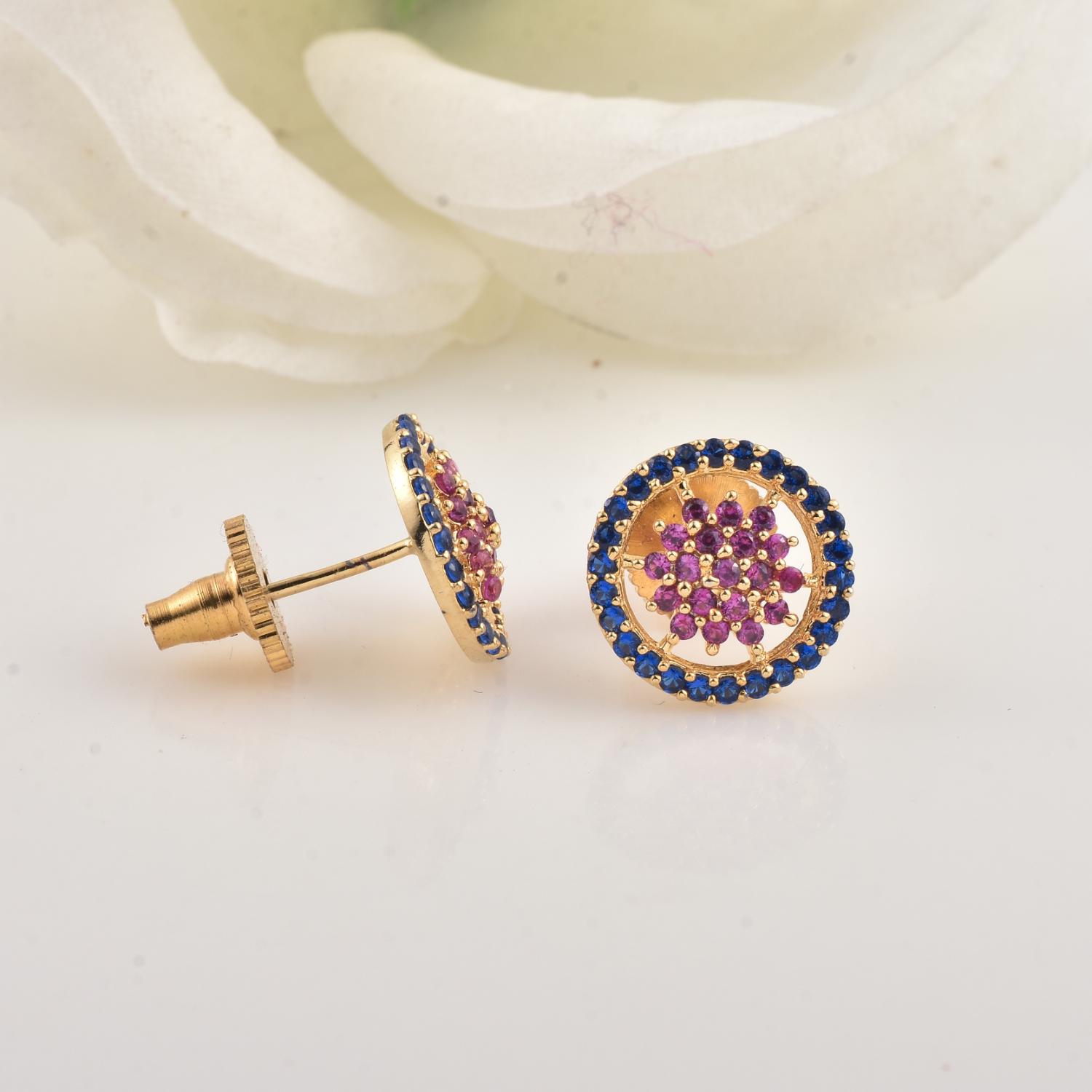 Floral Cluster Halo Pink CZ Yellow Gold Plated Brass Stud Earrings