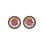 Floral Cluster Halo Pink CZ Yellow Gold Plated Brass Stud Earrings