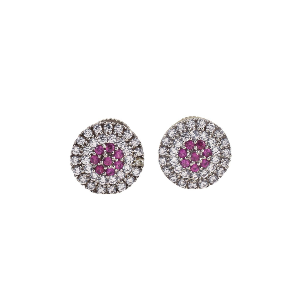 Micro Pave Halo Pink CZ Yellow Gold Plated Brass Stud Earrings