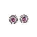 Micro Pave Halo Pink CZ Yellow Gold Plated Brass Stud Earrings