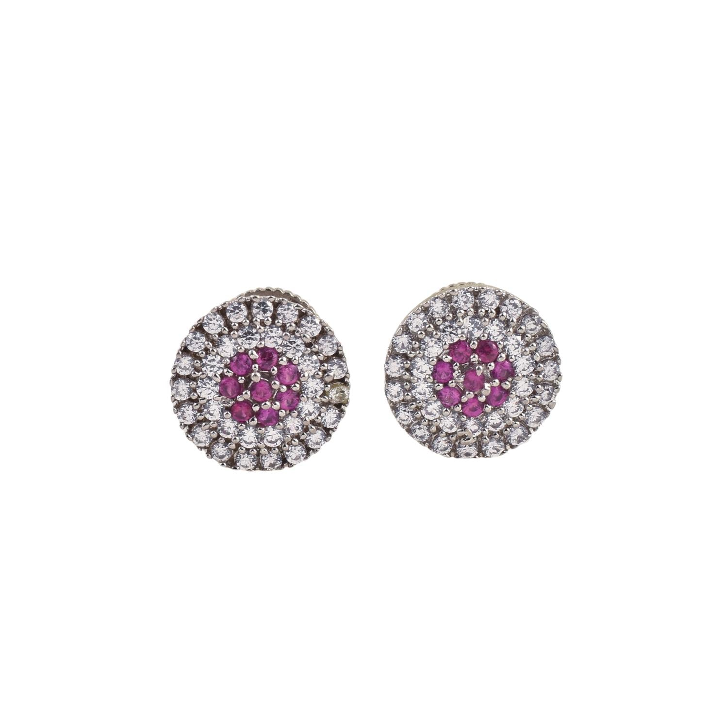 Micro Pave Halo Pink CZ Yellow Gold Plated Brass Stud Earrings