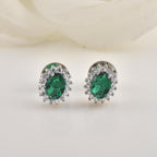Classic Halo Oval Green CZ Brass Stud Earrings
