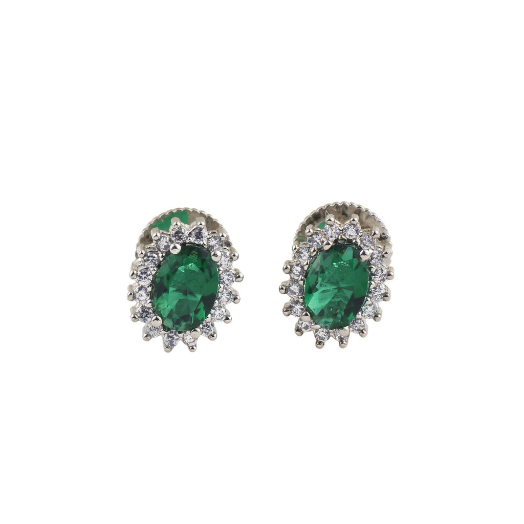 Classic Halo Oval Green CZ Brass Stud Earrings