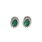 Classic Halo Oval Green CZ Brass Stud Earrings