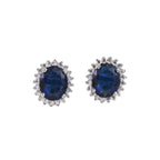 Oval Blue CZ Halo Brass Stud Earrings