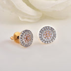 Round Light Pink Cz Cluster Halo Brass Stud Earrings