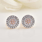 Round Light Pink Cz Cluster Halo Brass Stud Earrings