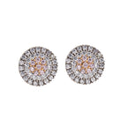 Round Light Pink Cz Cluster Halo Brass Stud Earrings