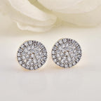 Round White Cz Cluster Halo Brass Stud Earrings