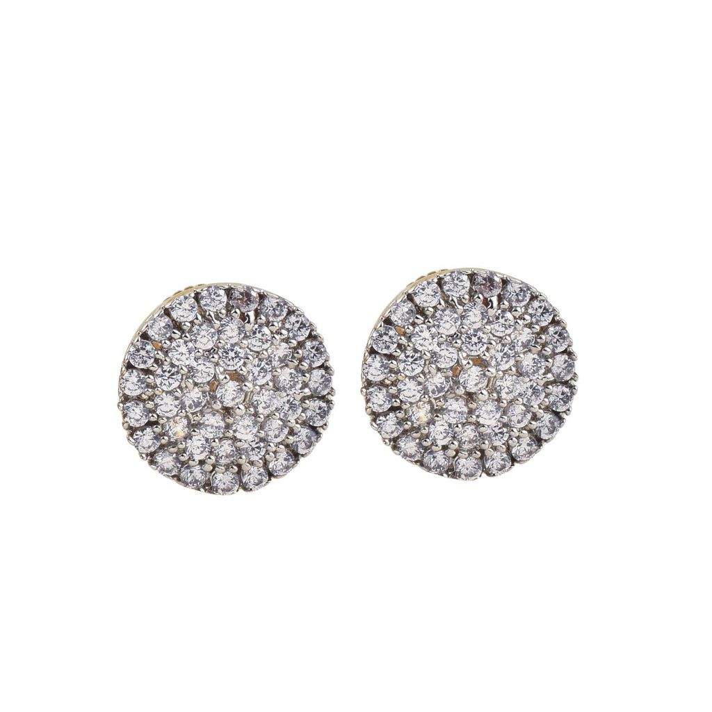 Round White Cz Cluster Halo Brass Stud Earrings
