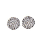 Round White Cz Cluster Halo Brass Stud Earrings
