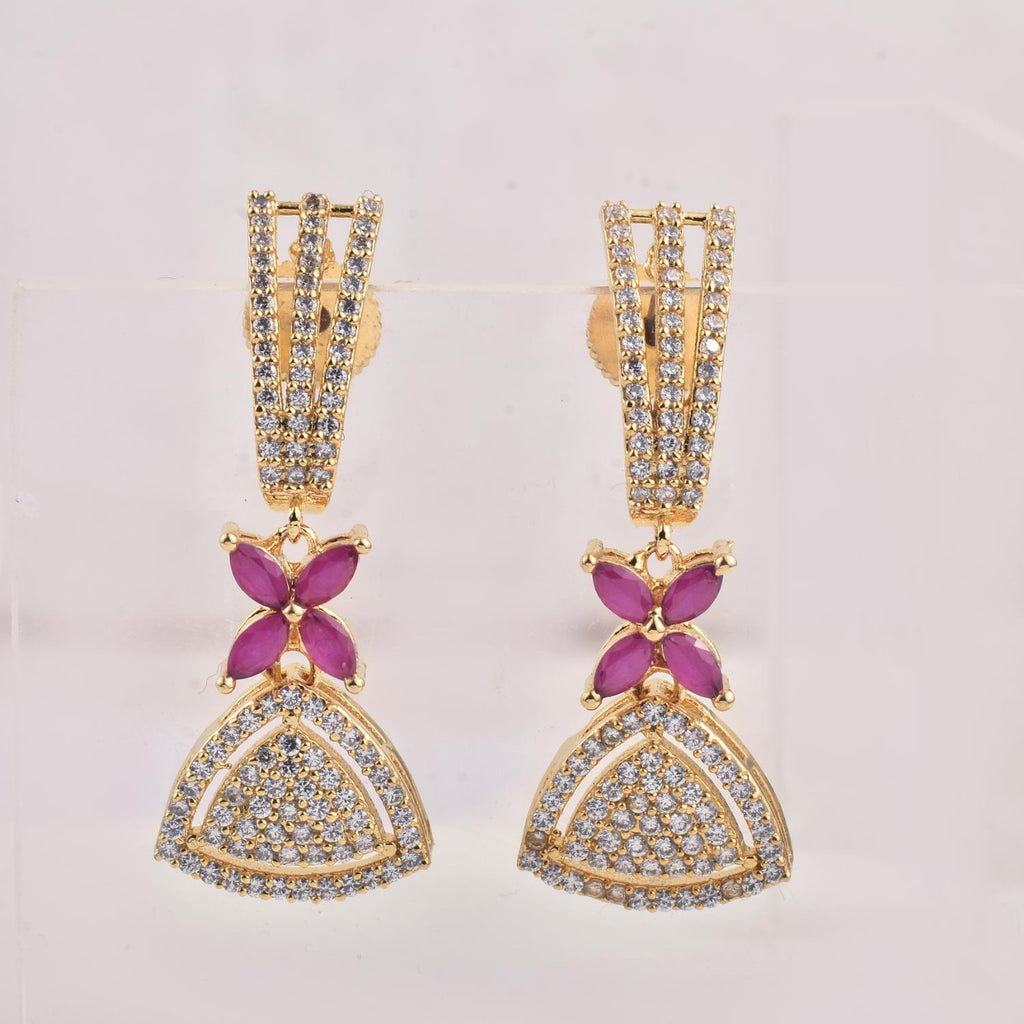 Marquise Pink CZ Gold Plated Brass Dangle Earrings