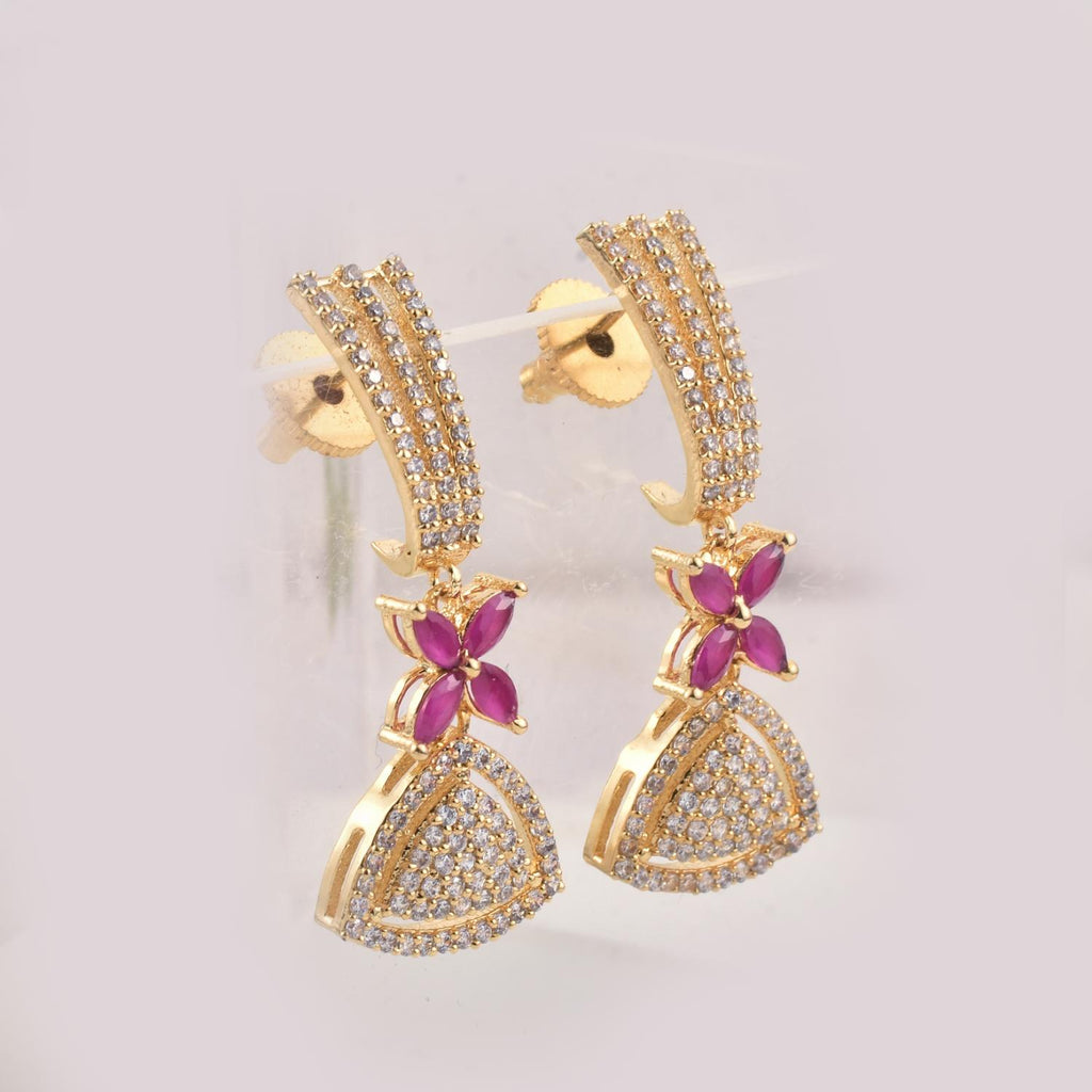 Marquise Pink CZ Gold Plated Brass Dangle Earrings