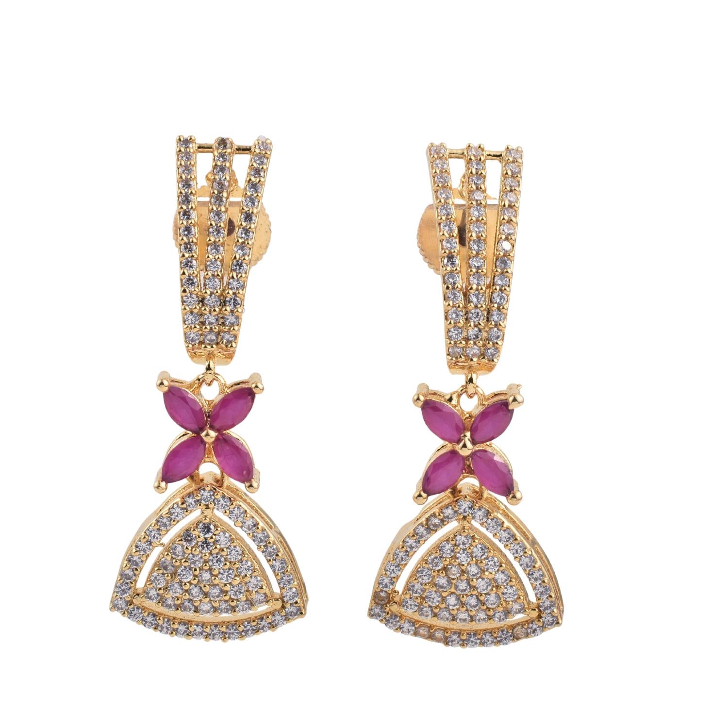 Marquise Pink CZ Gold Plated Brass Dangle Earrings