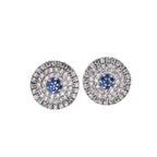 Round Blue CZ Cluster Brass Stud Earrings