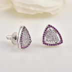 Round White CZ Triangle Cluster Brass Stud Earrings