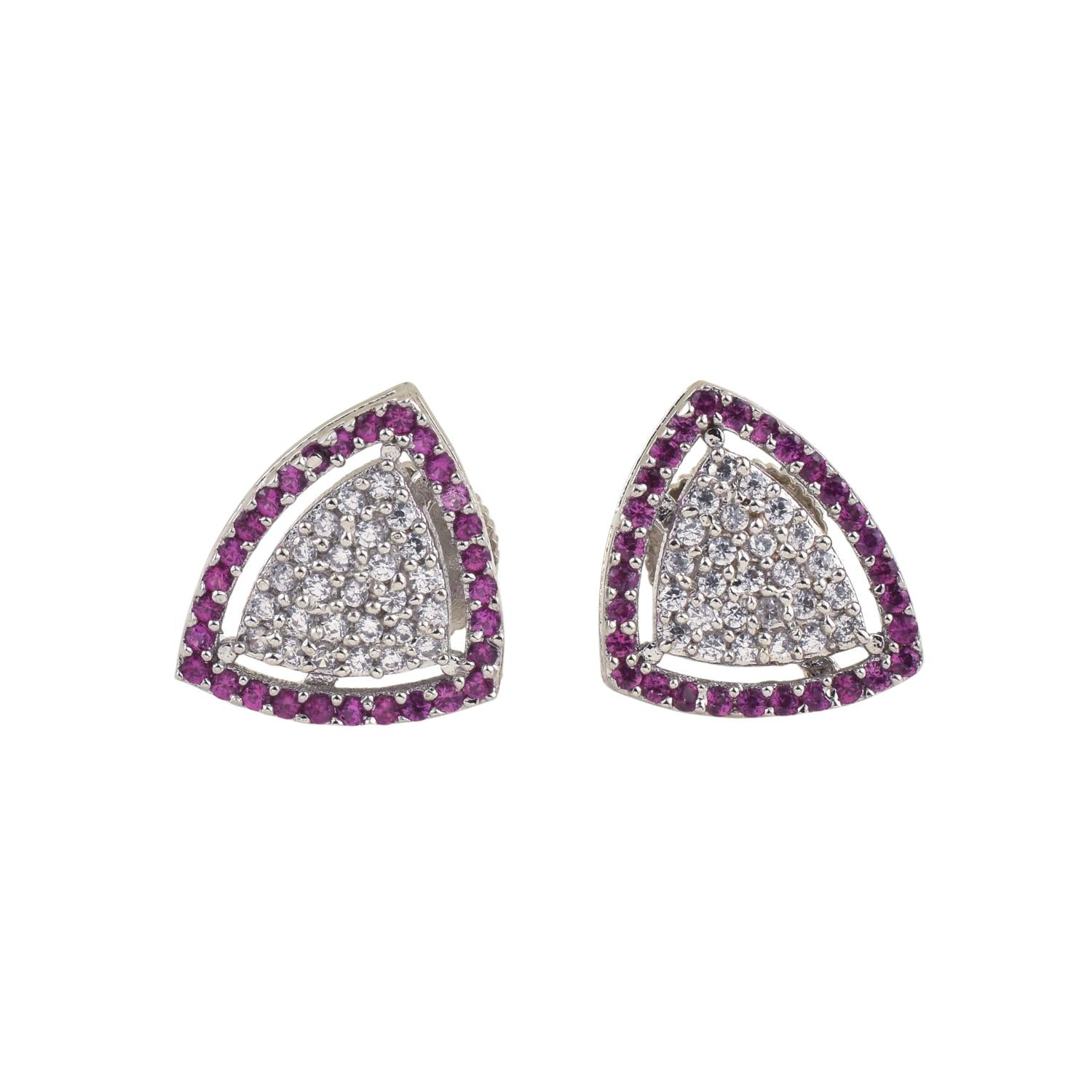 Round White CZ Triangle Cluster Brass Stud Earrings